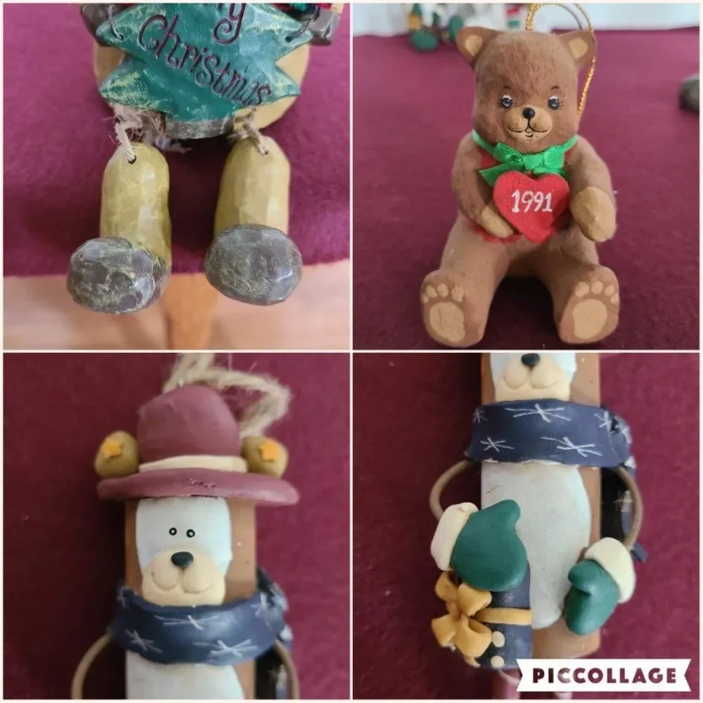 Vintage Christmas Animals Ornaments and Stocking Hanger Bundle Nine Items Lot